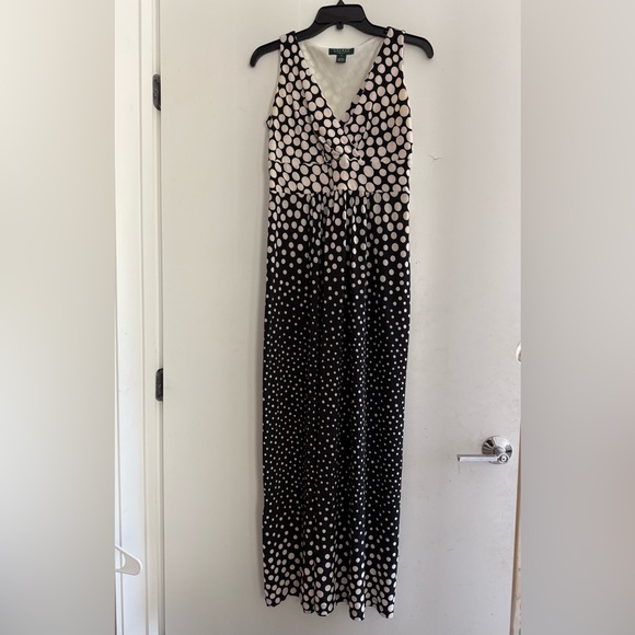 Lauren Ralph Lauren Polka Dot Faux Wrap Empire Cut Maxi Dress Size 8 - Picture 2 of 5